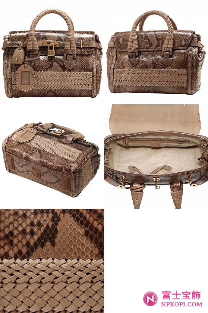 GUCCI/グッチ HANDMADEパイソン調ウーブンウェブディテールミディアムハンドバッグ 263945 EKN2G 1574 